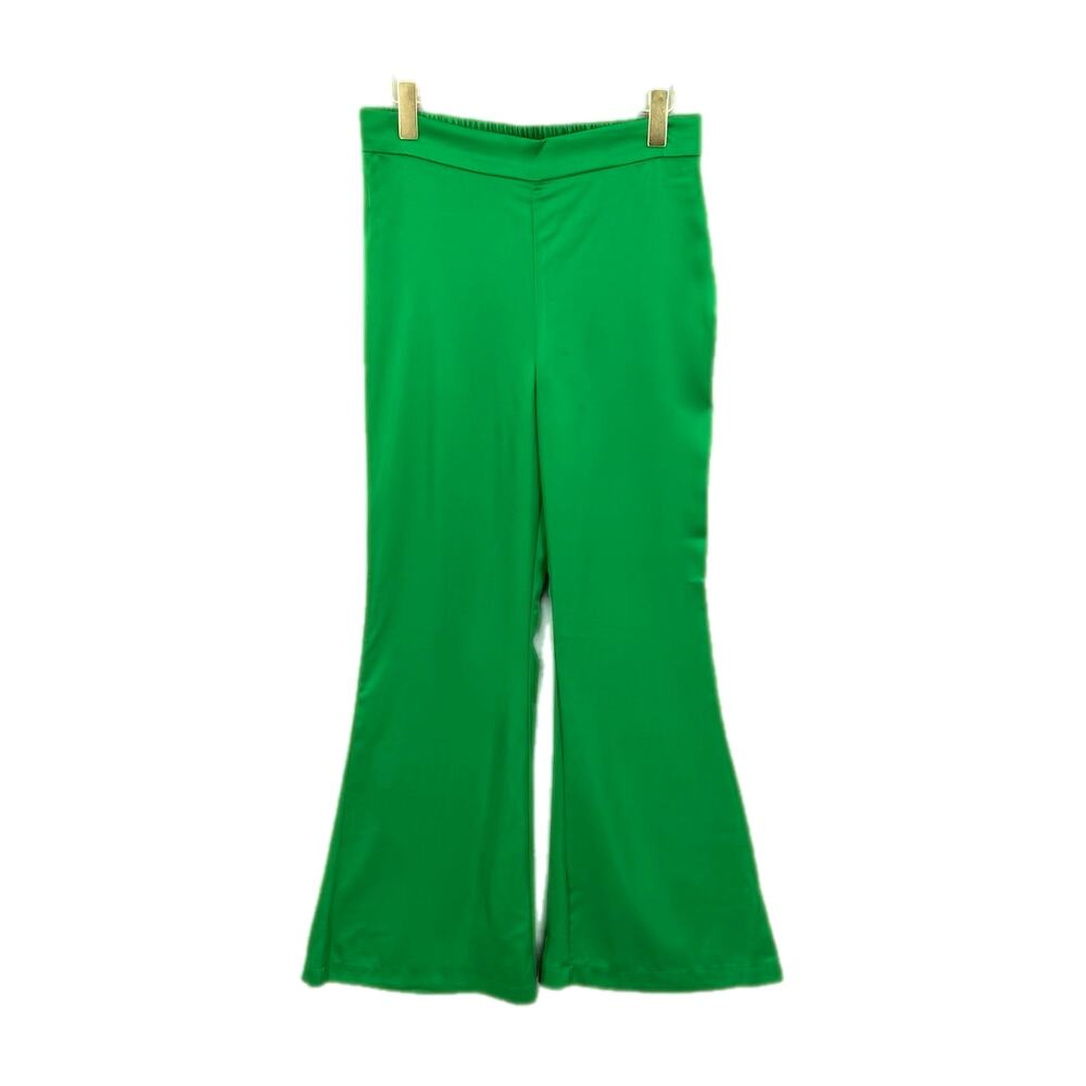 Rachel Zoe Emerald Kelly Green Satin Flare Pull On Contemporary Dress Pants